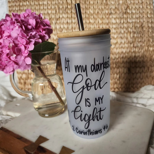 24oz Mason Jar Glass Tumbler - God is my Light