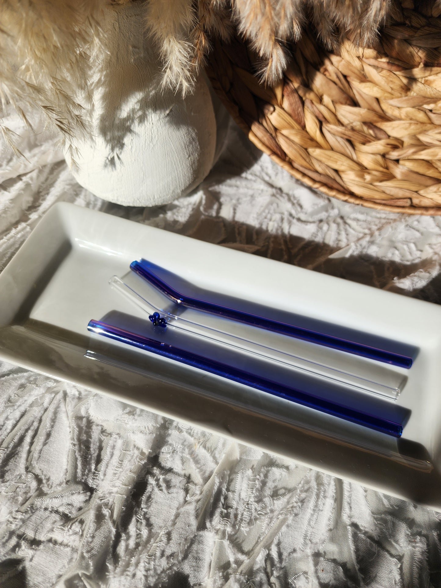 All Deep Blue Glass Straw Sets