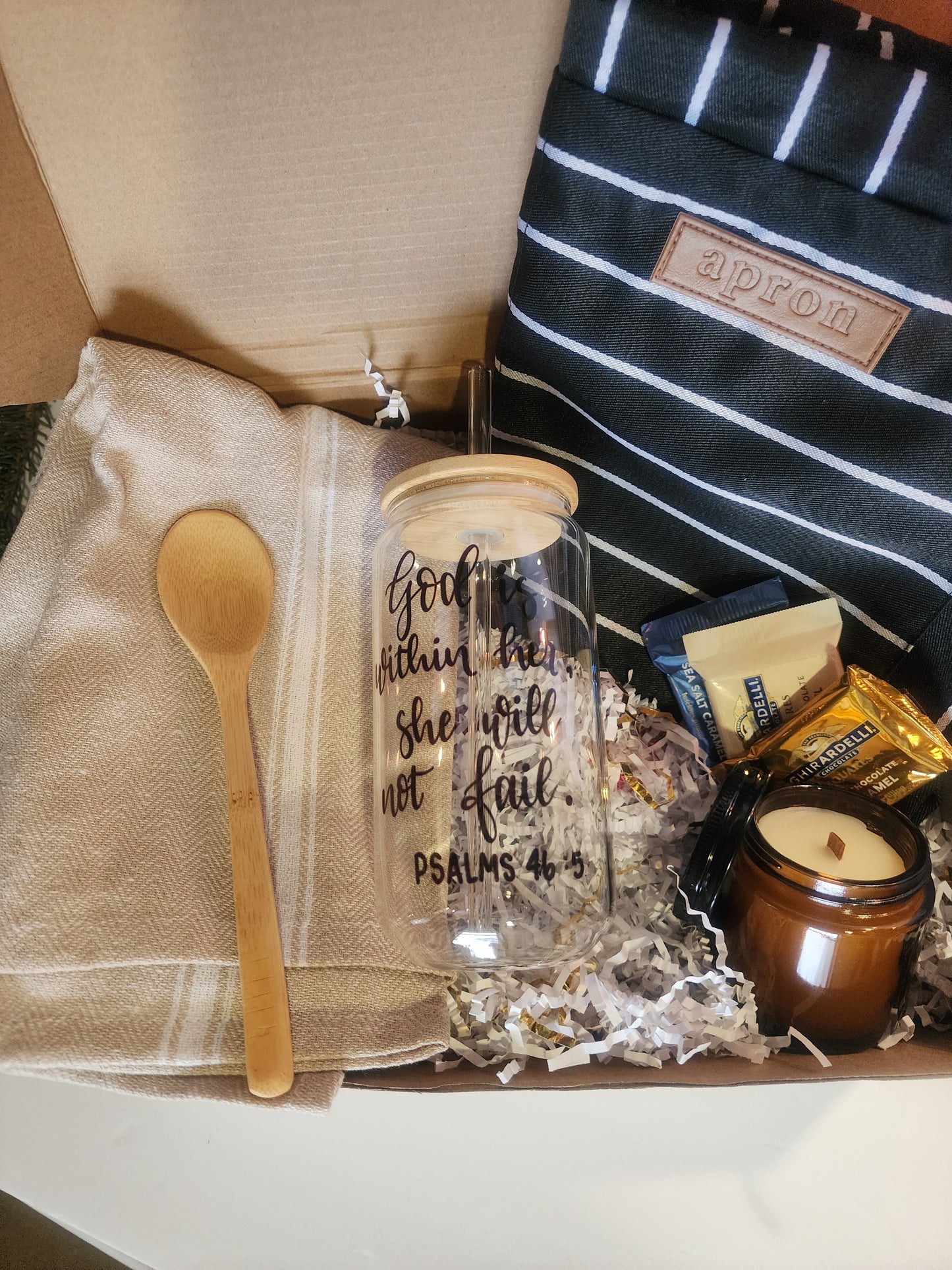 Homemaker Happiness Gift Basket with 18oz Beer Glass - God is Within Her