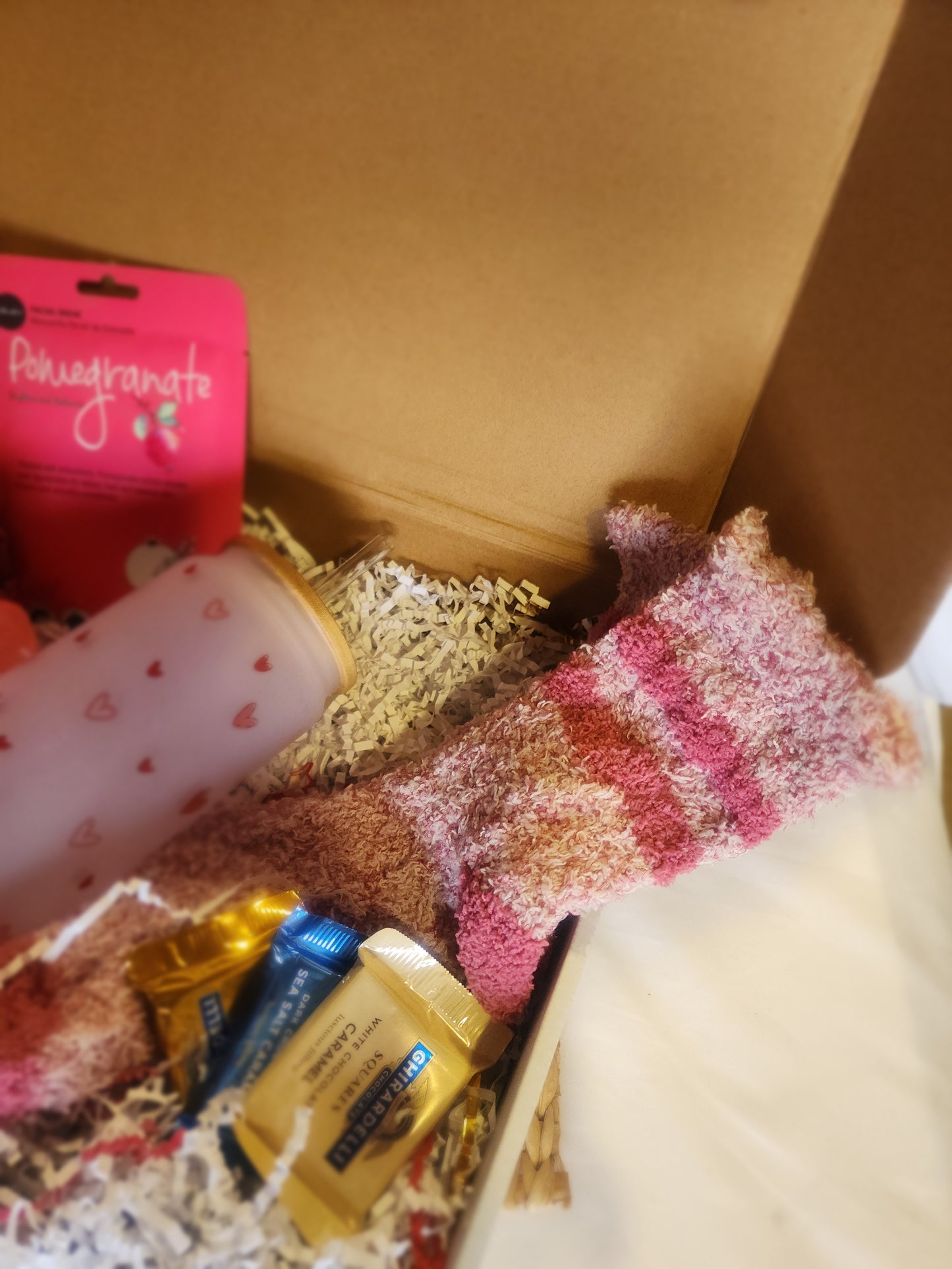 Everything Cozy Gift Basket with Hearts Beer Glass