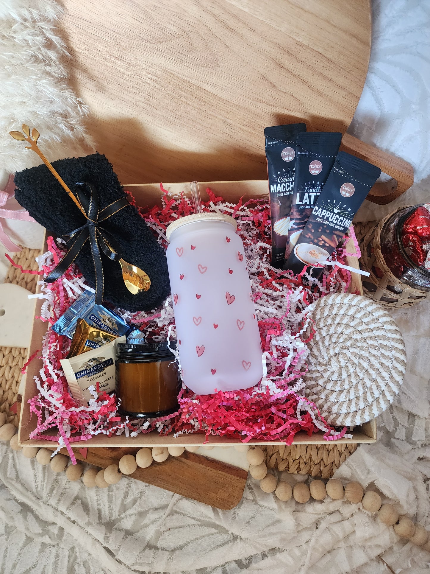 Sip of Joy Gift Basket with Hearts Beer Glass