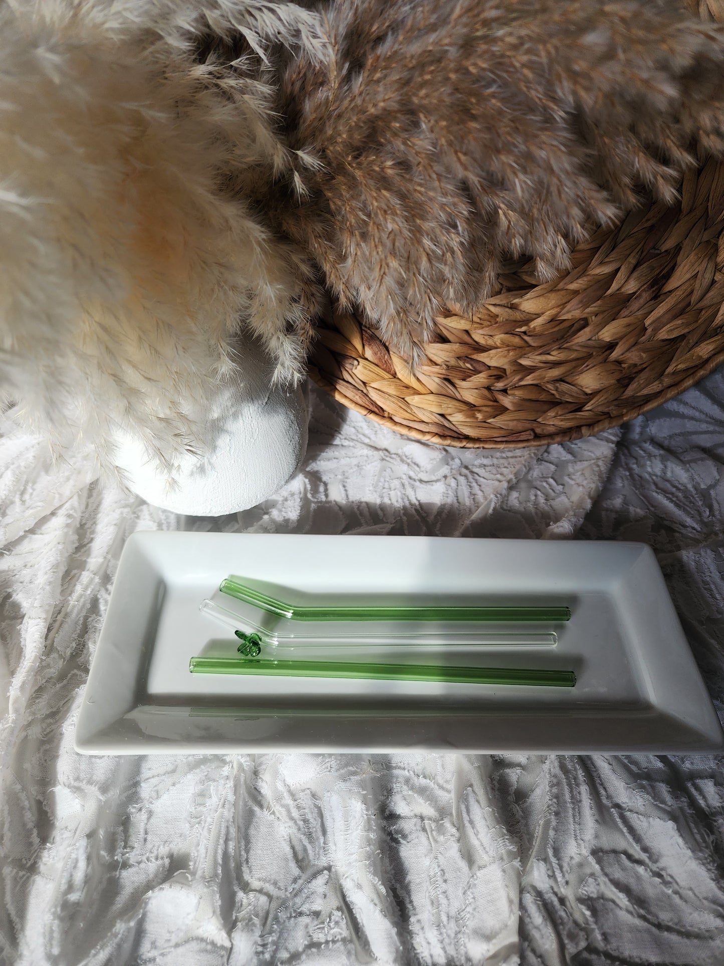 All Green Glass Straw Set