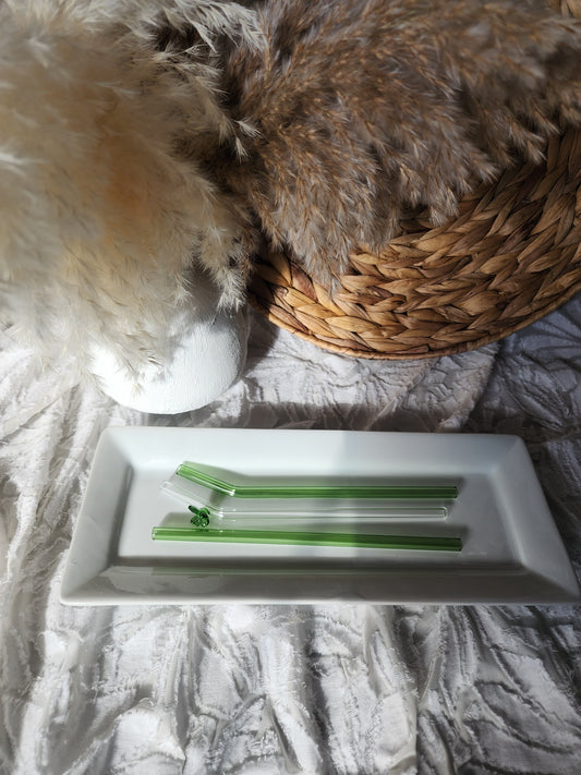 All Green Glass Straw Set