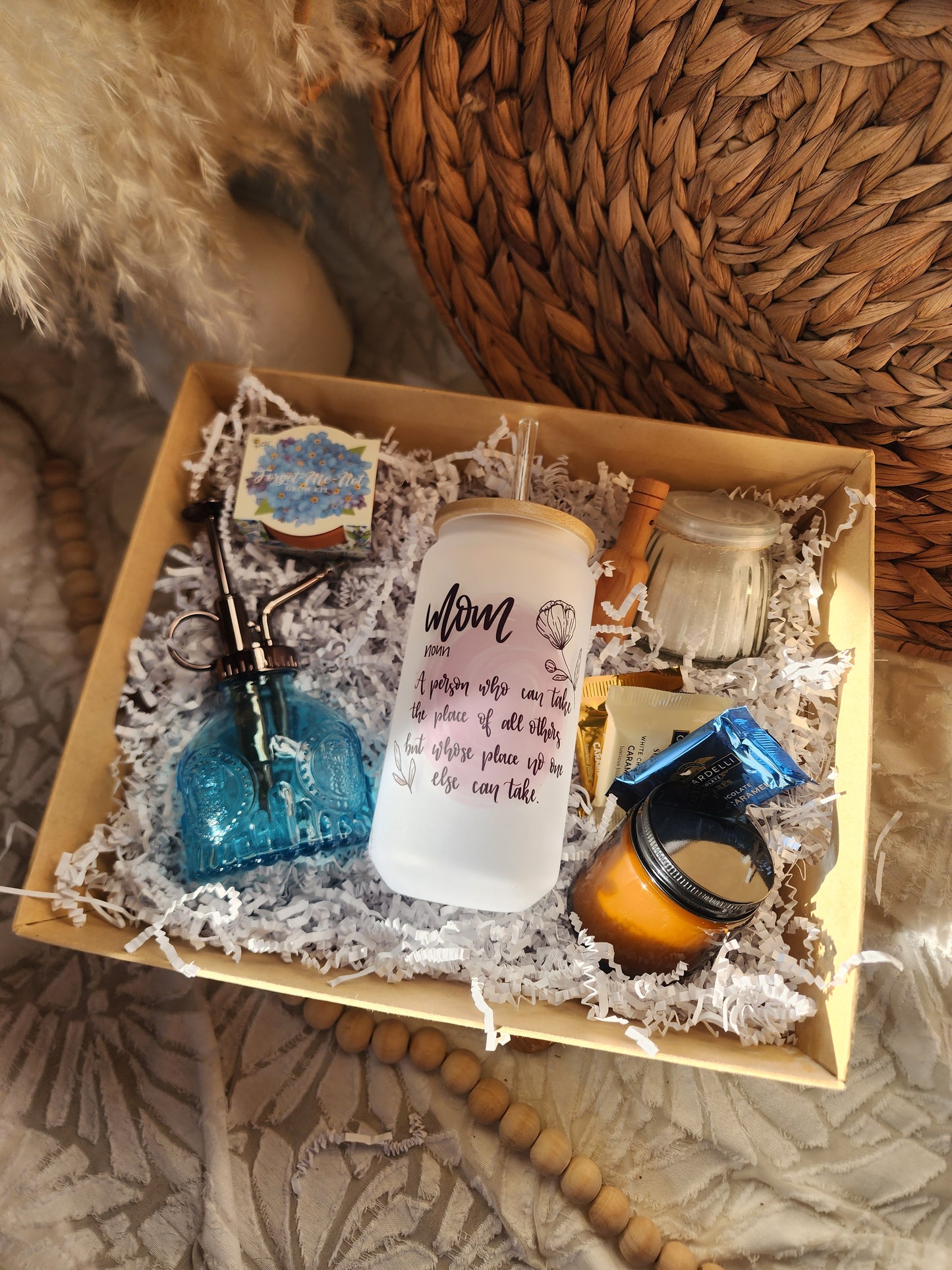 Bloom & Relax Gift Basket with 18oz Beer Glass - Mom Noun