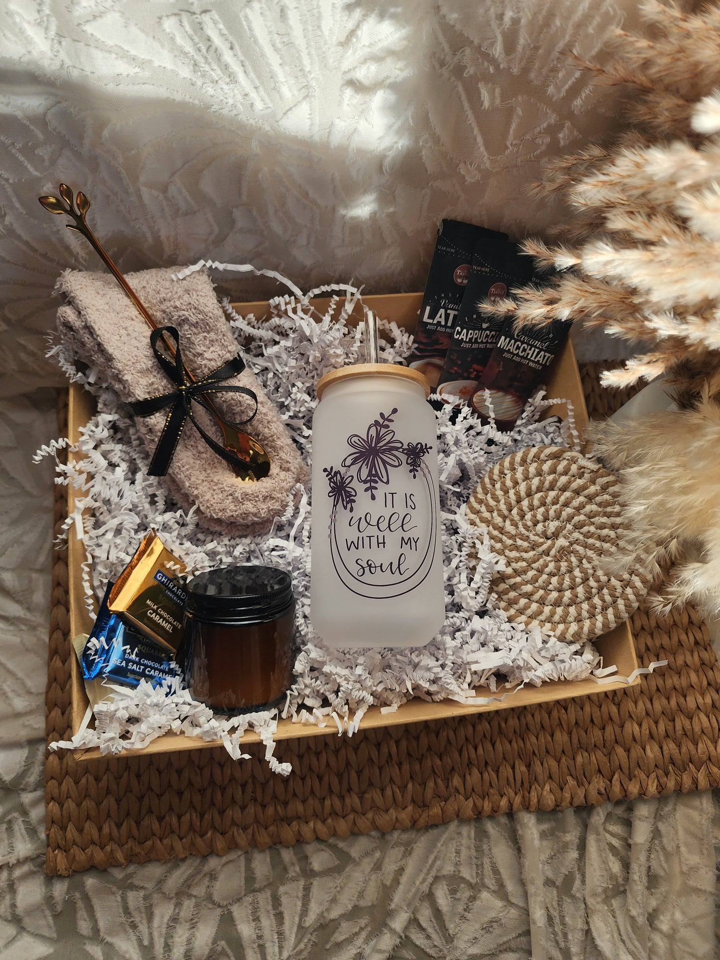 Sip of Joy Gift Basket with It is Well with my Soul 18oz Beer Glass