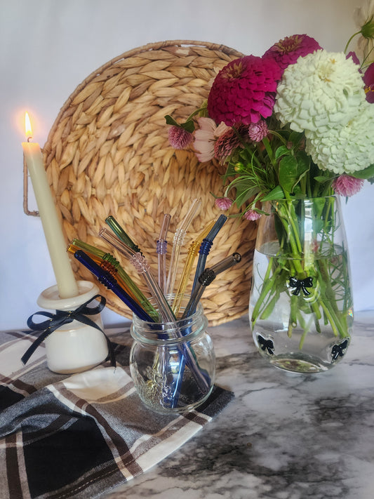 Colorful Ribbed Bent Glass Straws